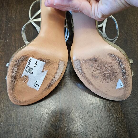 Stuart Weitzman strappy metallic heels womens 7.5 evening party wedding elegant - Picture 7 of 11